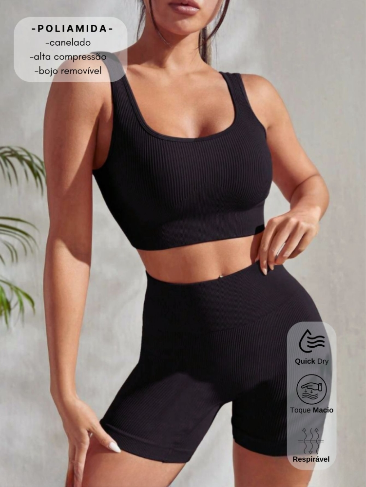 Conjunto short com top canelado em poliamida de alta compressão - Imagem 4
