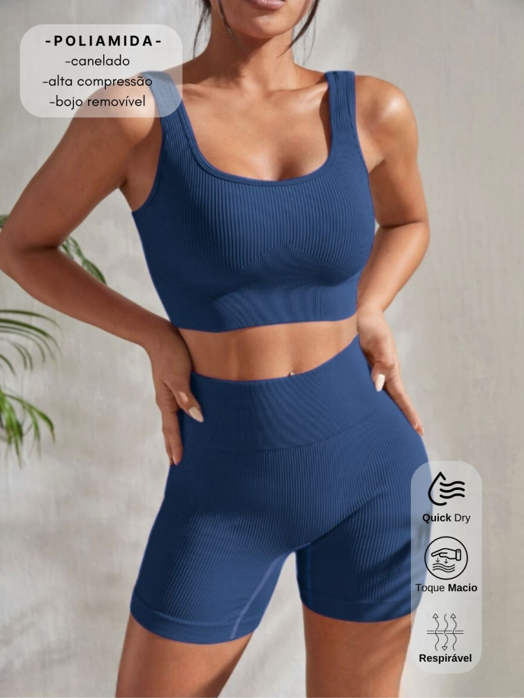 Conjunto short com top canelado em poliamida de alta compressão - Imagem 3