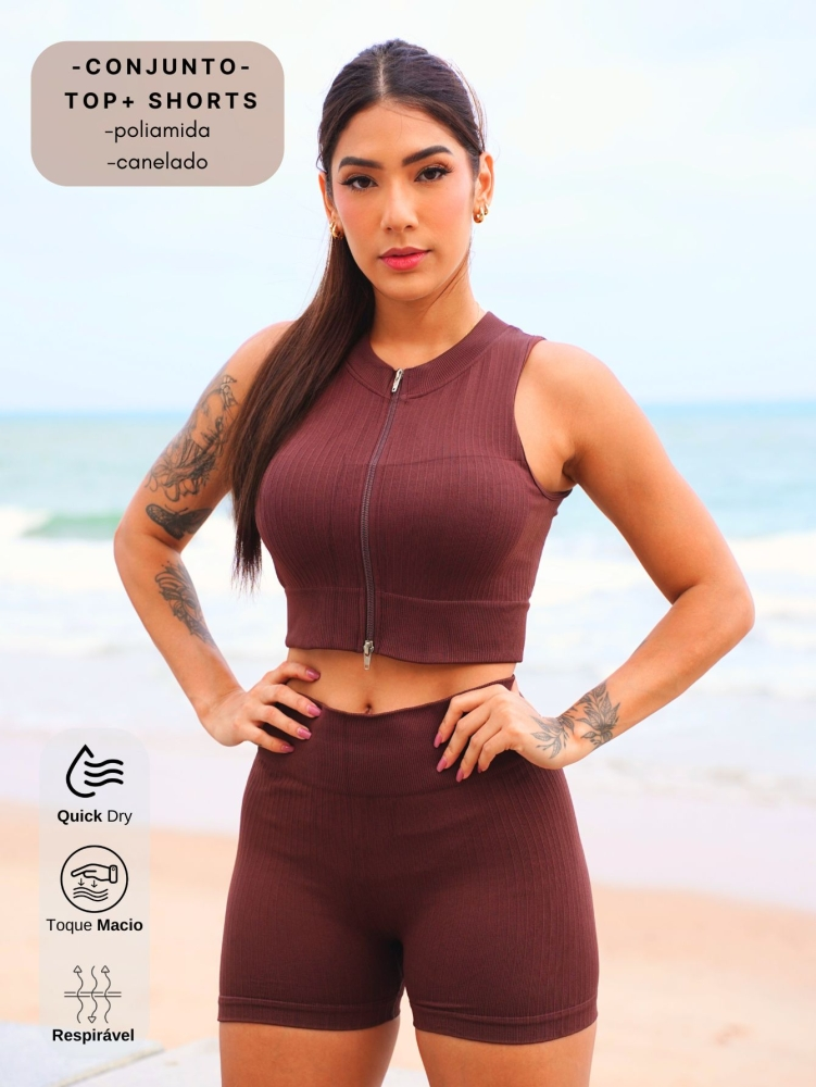 Conjunto short top zíper